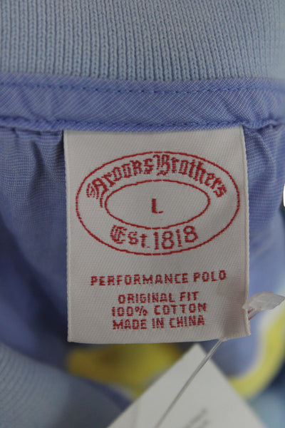Brooks Brothers Mens Blue Striped Cotton Polo Short Sleeve Button Size L