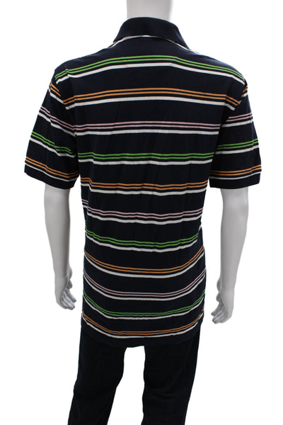 Brooks Brothers Mens Black Striped Cotton Polo Short Sleeve Collared Size L