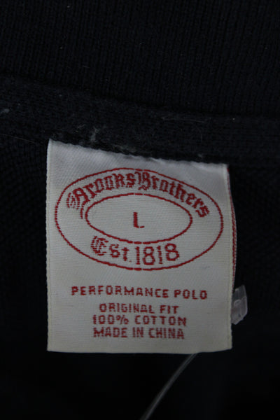 Brooks Brothers Mens Black Striped Cotton Polo Short Sleeve Collared Size L