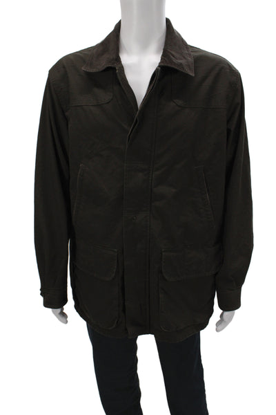 Orvis Mens Military Jacket Brown 100% Cotton Button Size L