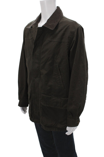 Orvis Mens Military Jacket Brown 100% Cotton Button Size L