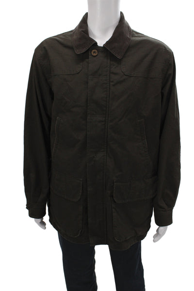 Orvis Mens Military Jacket Brown 100% Cotton Button Size L