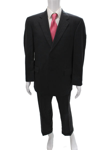 Jos A Bank Men's 2-Piece Gray Striped Wool Suit Size 42