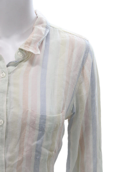 Rails Women Multicolor Striped Linen Collared Button-Up Long Sleeve Size M