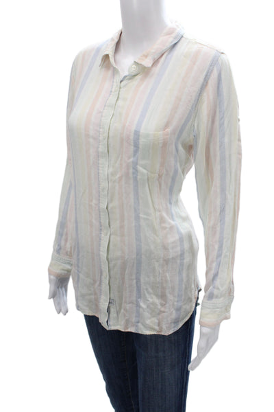 Rails Women Multicolor Striped Linen Collared Button-Up Long Sleeve Size M