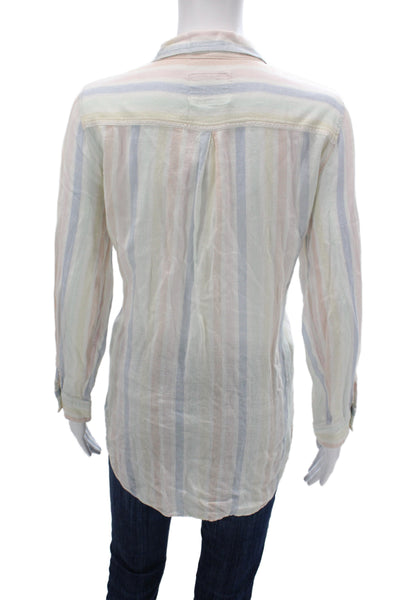 Rails Women Multicolor Striped Linen Collared Button-Up Long Sleeve Size M