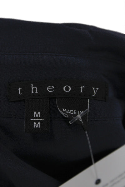 Theory Women Silk Collared Long Sleeve Button Up Blouse Blue Size M