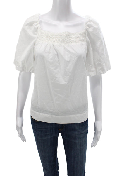 Unsubscribed Women Basic White Cotton Square Neck Short Sleeve Blouse Size 2