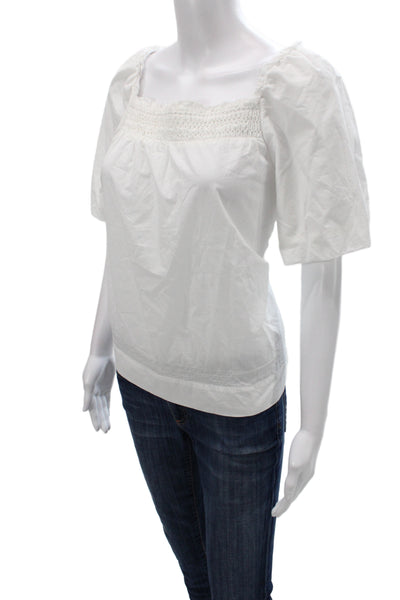 Unsubscribed Women Basic White Cotton Square Neck Short Sleeve Blouse Size 2