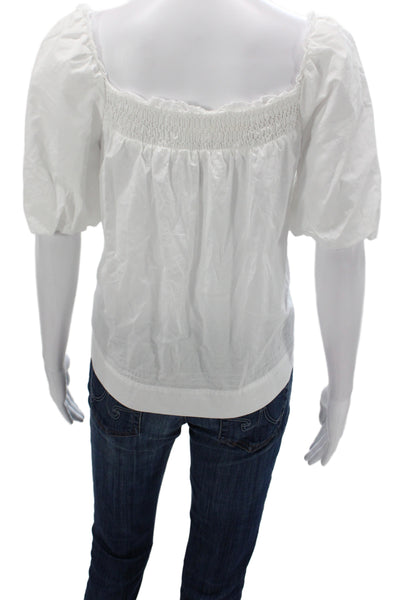 Unsubscribed Women Basic White Cotton Square Neck Short Sleeve Blouse Size 2