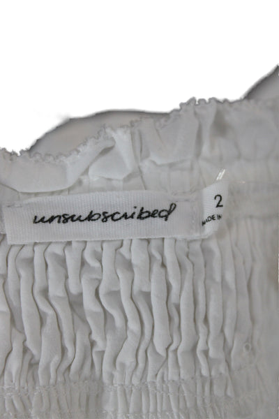 Unsubscribed Women Basic White Cotton Square Neck Short Sleeve Blouse Size 2