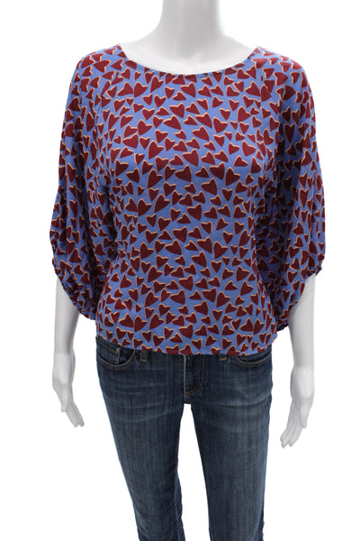 Maeve Anthropologie Women Silk Geometric Tunic 3/4 Sleeve Roundneck Blue Size M