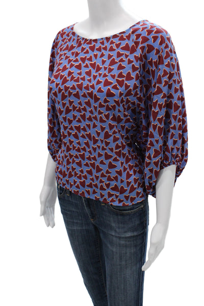 Maeve Anthropologie Women Silk Geometric Tunic 3/4 Sleeve Roundneck Blue Size M