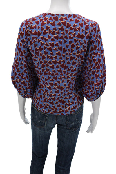Maeve Anthropologie Women Silk Geometric Tunic 3/4 Sleeve Roundneck Blue Size M