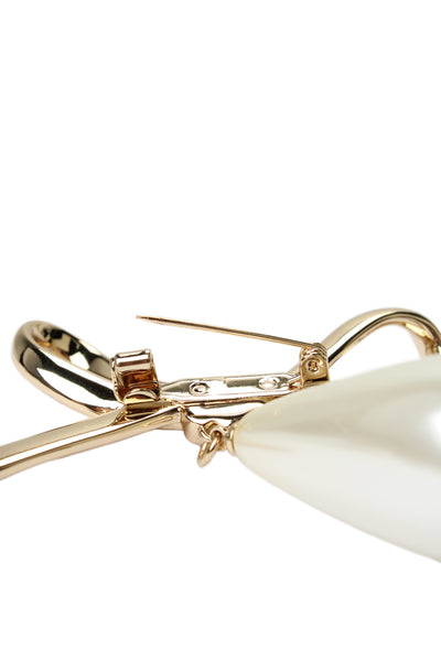 Carolina Herrera Womens Gold Tone Imitation Pearl Bow Drop Brooch NWT