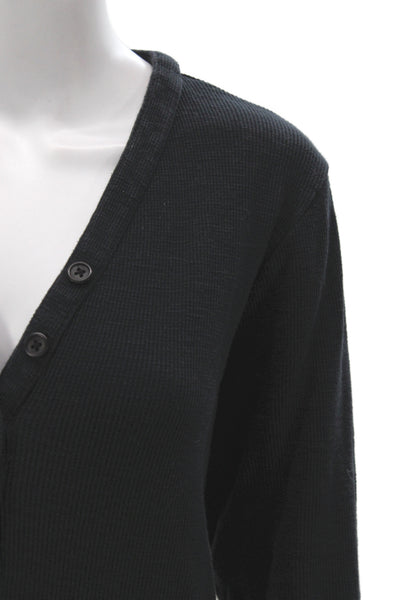 Standard James Perse Women Black Basic Henley Cotton T-Shirt Long Sleeve Size 4