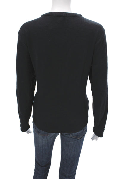Standard James Perse Women Black Basic Henley Cotton T-Shirt Long Sleeve Size 4