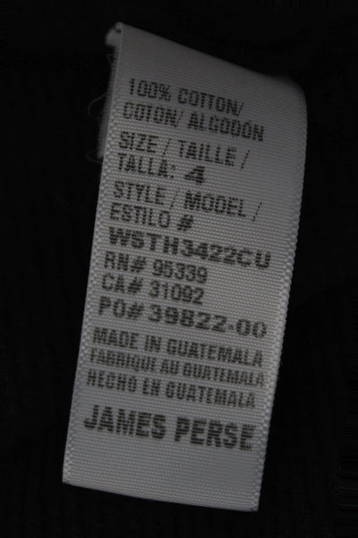 Standard James Perse Women Black Basic Henley Cotton T-Shirt Long Sleeve Size 4