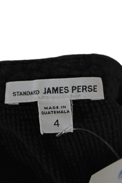Standard James Perse Women Black Basic Henley Cotton T-Shirt Long Sleeve Size 4