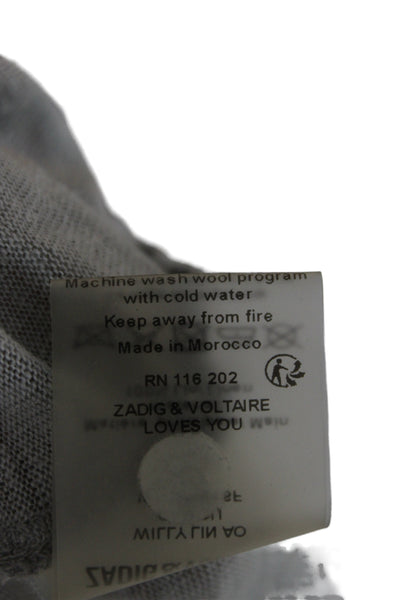 Zadig & Voltaire Women Gray Camo Scoop Neck Long Sleeve Linen T-Shirt Size L