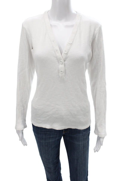 Standard James Perse Women Basic White Henley Long Sleeve T-Shirt Cotton Size 4