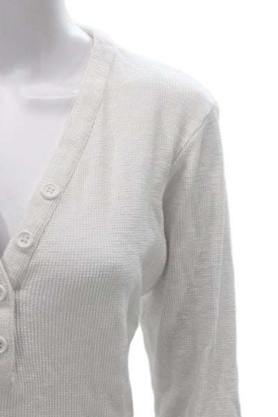 Standard James Perse Women Basic White Henley Long Sleeve T-Shirt Cotton Size 4