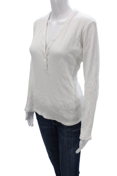 Standard James Perse Women Basic White Henley Long Sleeve T-Shirt Cotton Size 4