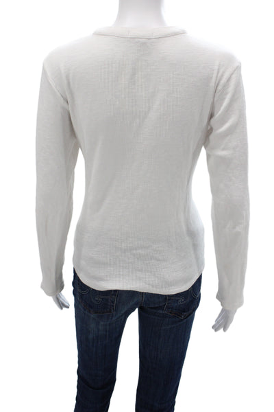 Standard James Perse Women Basic White Henley Long Sleeve T-Shirt Cotton Size 4
