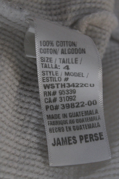 Standard James Perse Women Basic White Henley Long Sleeve T-Shirt Cotton Size 4