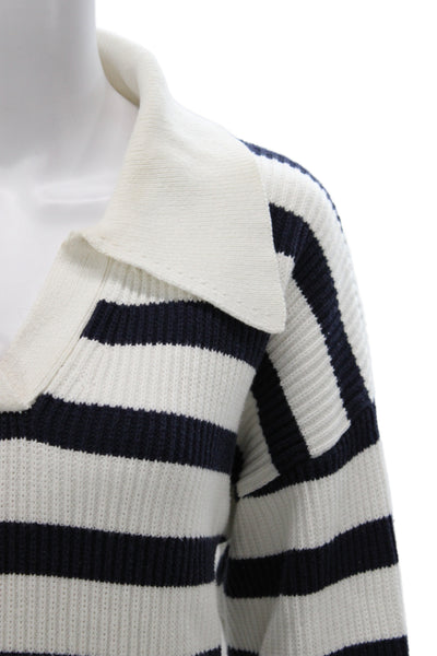 Aqua Women Black Striped Collared Sweater Cotton Long Sleeve Size L
