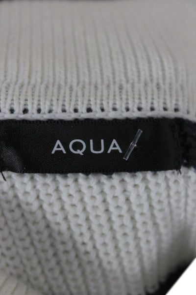 Aqua Women Black Striped Collared Sweater Cotton Long Sleeve Size L
