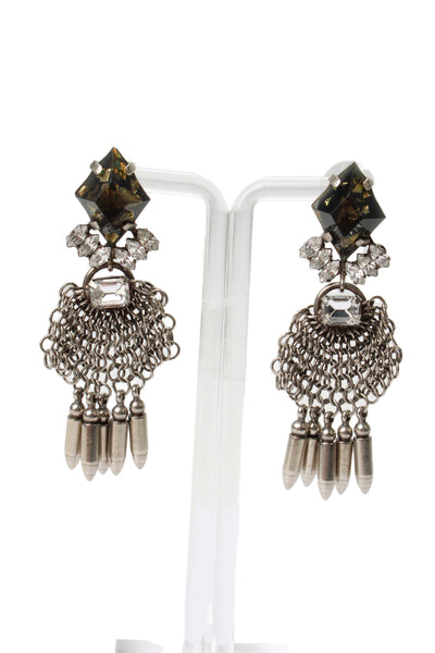 Dannijo Womens Silver Tone Rhinestone Chainmail Dangle Earrings