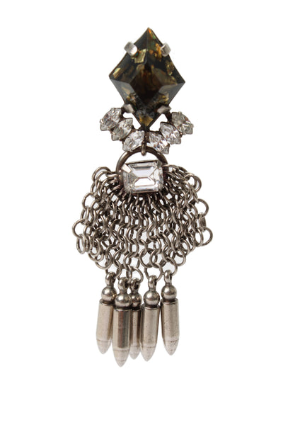 Dannijo Womens Silver Tone Rhinestone Chainmail Dangle Earrings