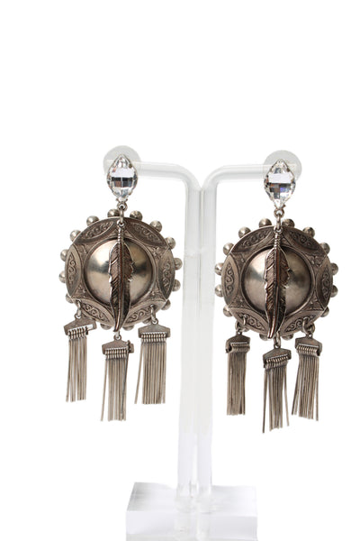 Dannijo Womens Silver Tone Crystal Shelton II Fringe Dangle Earrings
