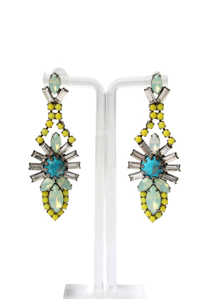 Elizabeth Cole Womens Silver Tone Multicolor Crystal Dangle Earrings