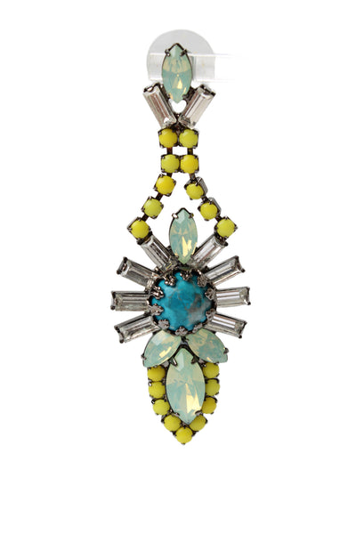 Elizabeth Cole Womens Silver Tone Multicolor Crystal Dangle Earrings
