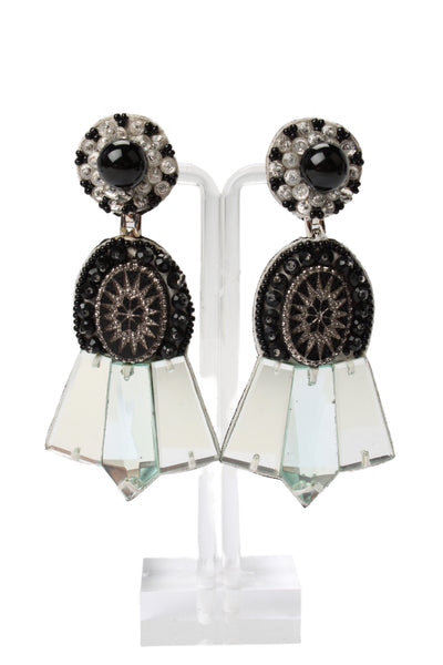 Ranjana Khan Womens Silver Tone Crystal Art Deco ClipOn Dangle Earrings