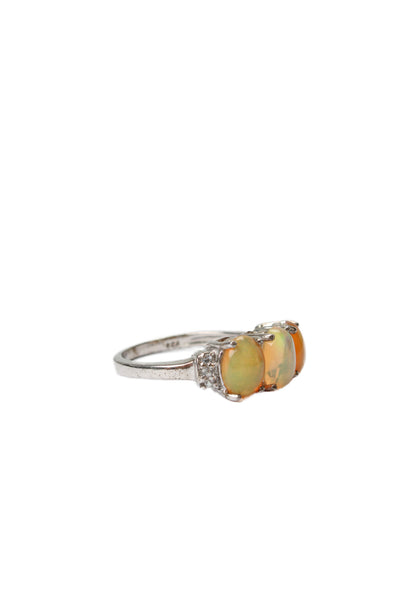 Designer Womens 925 Silver Opal + White Topaz Cocktail Ring Sz 5 2.7g