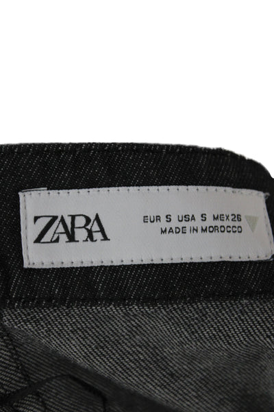 Zara Women Straight Pencil Black Cotton Skirt Button Size S