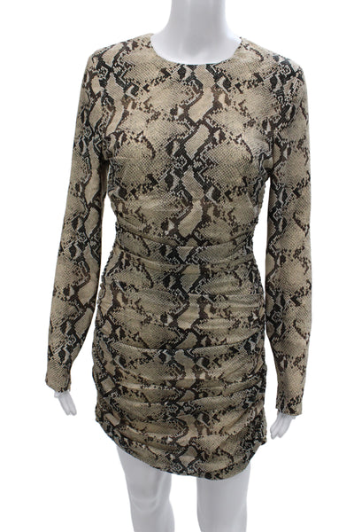 Ronny Kobo Womens Bodycon Dress Beige Silk Long Sleeve Animal Print Size M