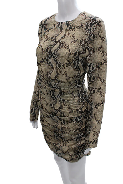 Ronny Kobo Womens Bodycon Dress Beige Silk Long Sleeve Animal Print Size M