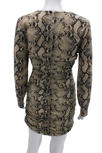 Ronny Kobo Womens Bodycon Dress Beige Silk Long Sleeve Animal Print Size M