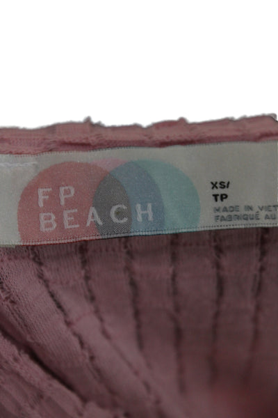 FP Beach Womens Tunic Pink Short Sleeve Round Neck Solid Cotton Size XS