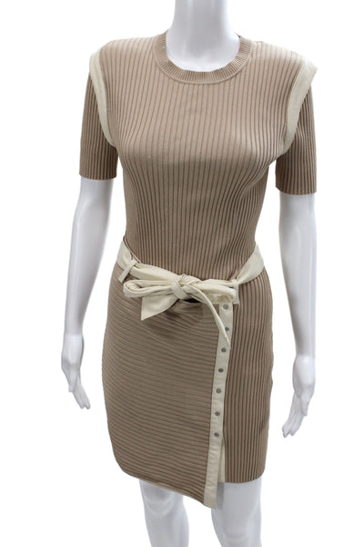 Jonathan Simkhai Womens Beige Sweater Dress Short Sleeve Crew Neck Size S