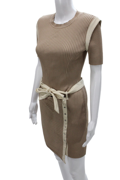 Jonathan Simkhai Womens Beige Sweater Dress Short Sleeve Crew Neck Size S