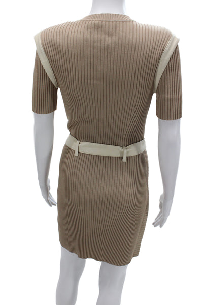Jonathan Simkhai Womens Beige Sweater Dress Short Sleeve Crew Neck Size S