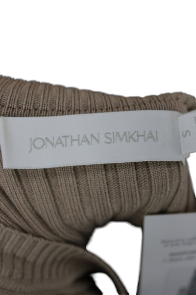 Jonathan Simkhai Womens Beige Sweater Dress Short Sleeve Crew Neck Size S