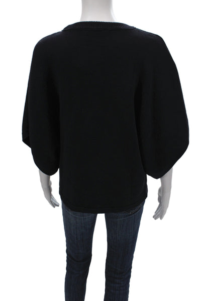 Zara Women Pullover Black Knit Crewneck 3/4 Sleeve Solid Fall Size S