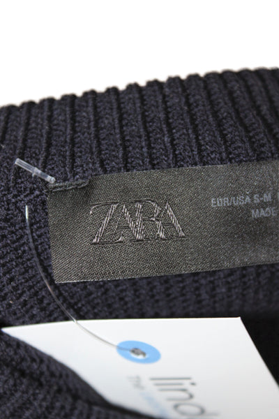 Zara Women Pullover Black Knit Crewneck 3/4 Sleeve Solid Fall Size S