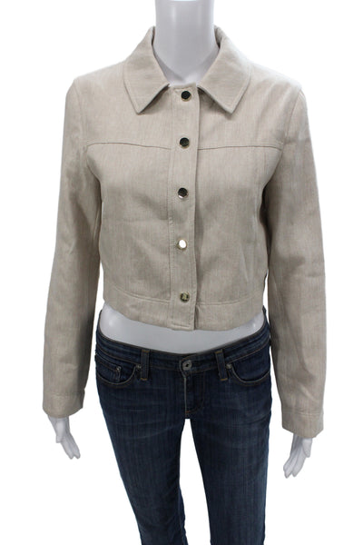 Zara Women Basic Jacket Beige Herringbone Button Long Sleeve Size S